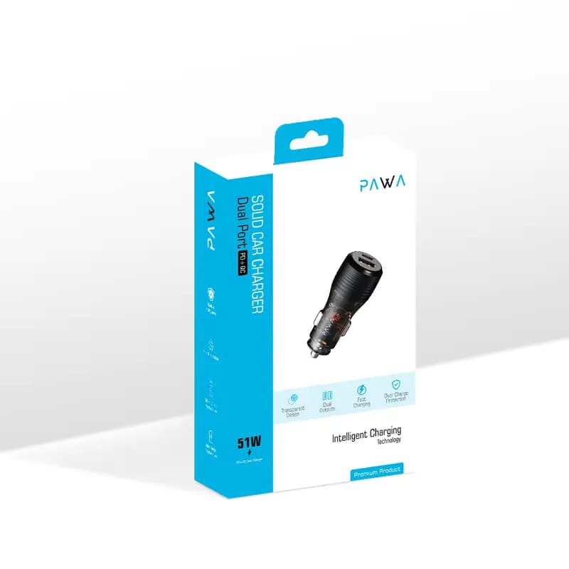 Pawa Solid Car Charger Dual Port PD+QC