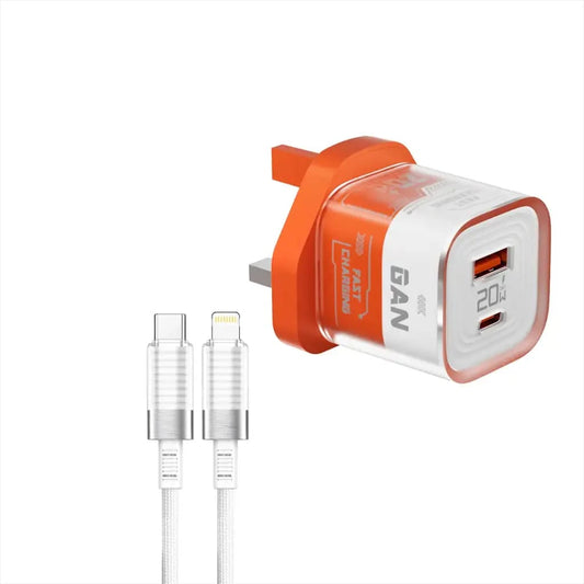 Porodo Crystal Shell GaN Charger with USB-C/Lightning Cable