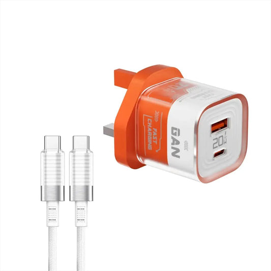 Porodo Crystal Shell GaN Charger with USB-C to C Cable