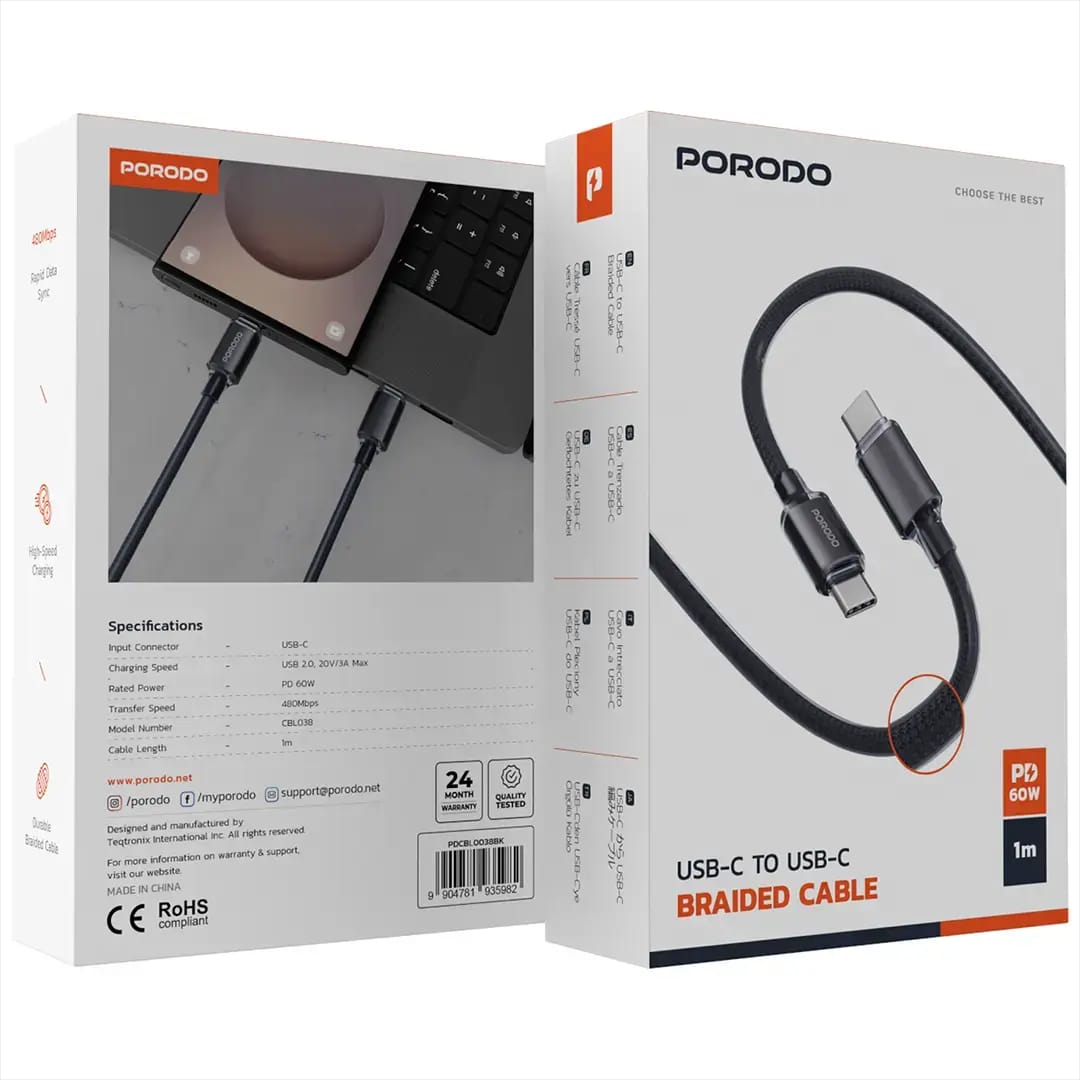 Porodo USB-C to USB-C Braided Cable