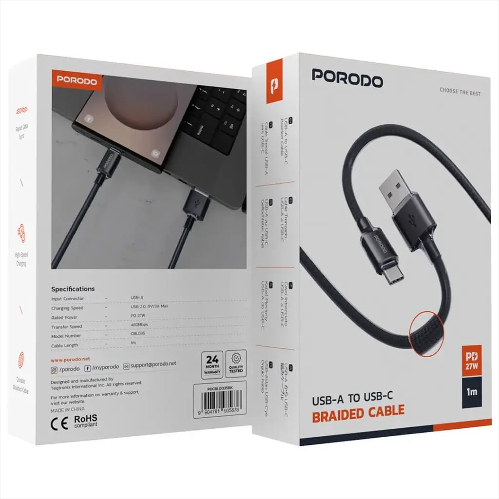 Porodo USB-A to USB-C Braided Cable