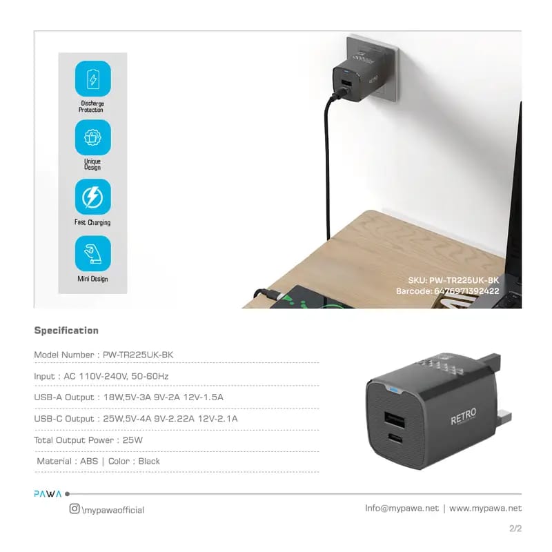 Pawa Retro 25W PD+QC Charger