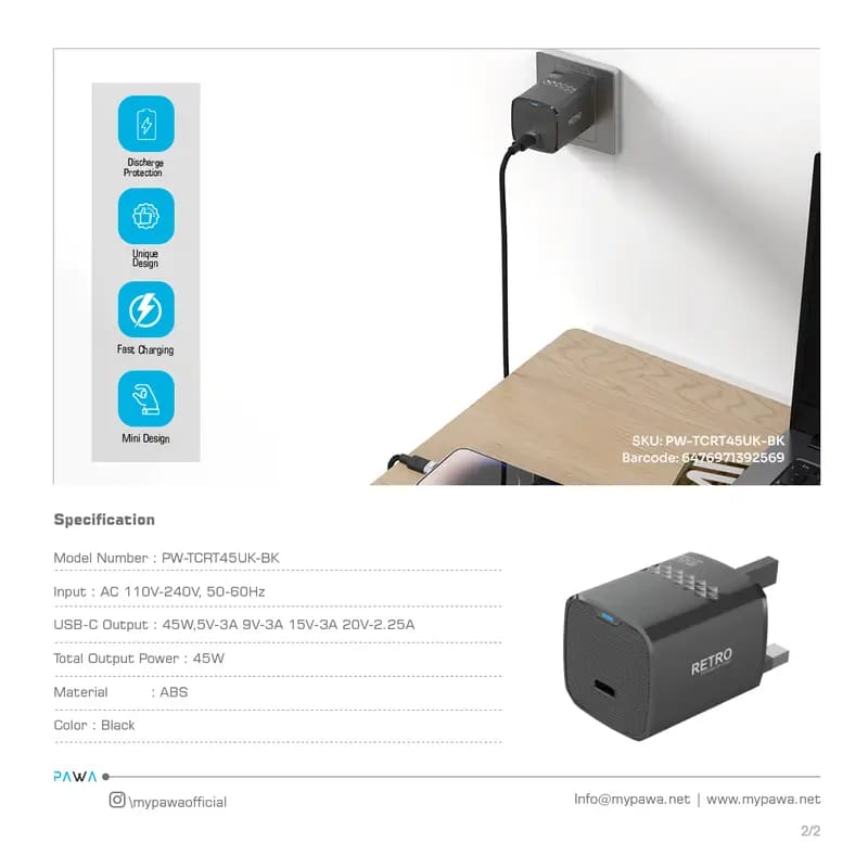 Pawa Retro PD45W Only PD Port Charger