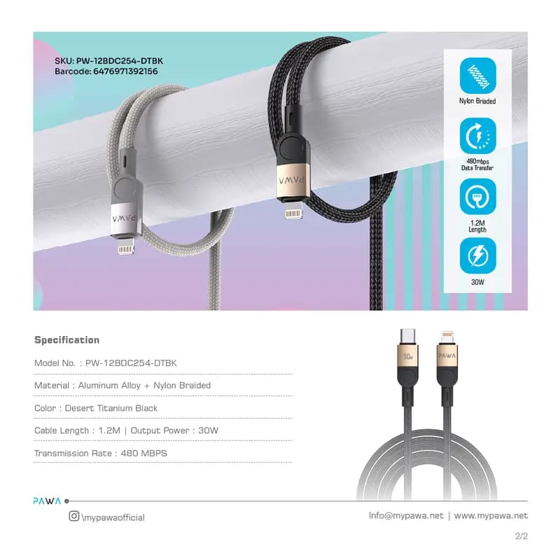 Pawa Levin Braided Cable USB-C to Lightning 30W