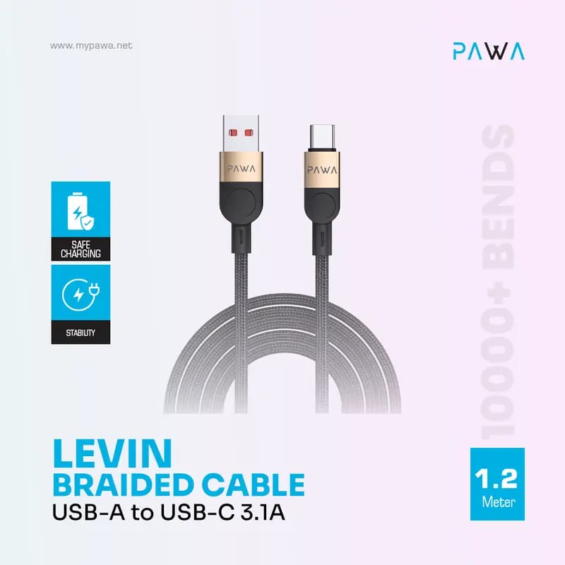 Pawa Levin Braided Cable USB-A to USB-C 3.1A