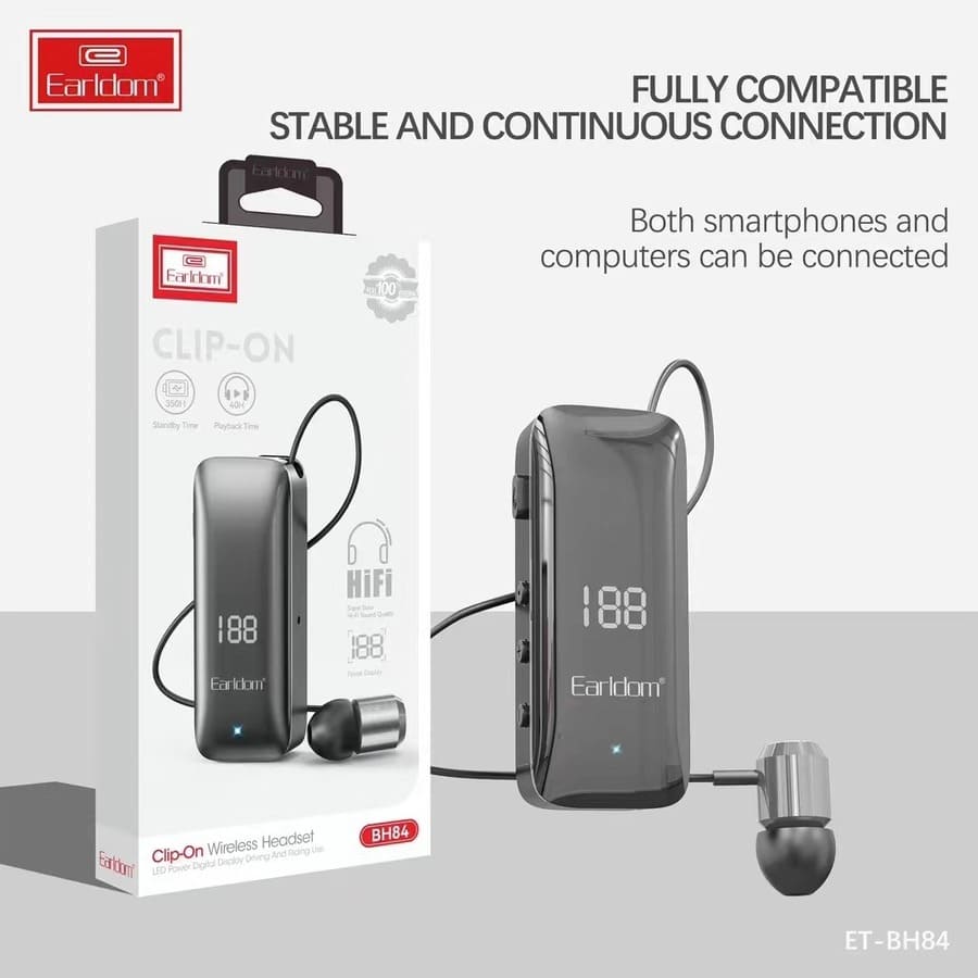 Earldom Clip-On One Ear Bluetooth Headset BH84