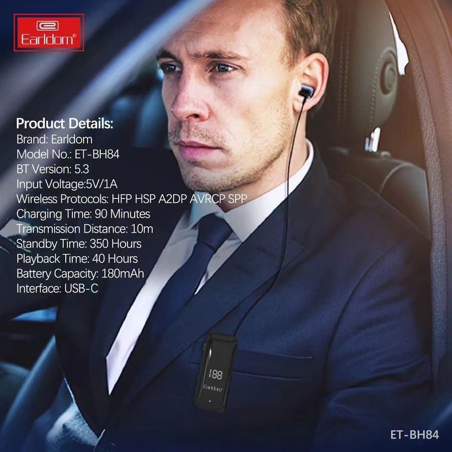 Earldom Clip-On One Ear Bluetooth Headset BH84