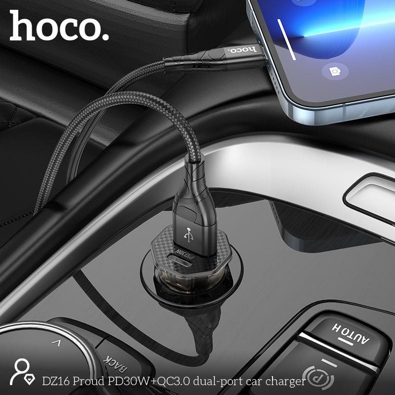 Hoco Proud PD30W+QC3.0 Dual Port Car Charger DZ16