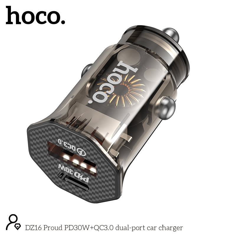 Hoco Proud PD30W+QC3.0 Dual Port Car Charger DZ16