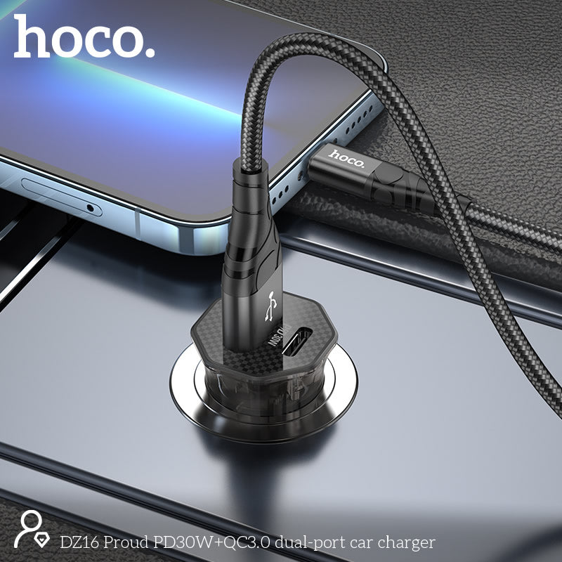 Hoco Proud PD30W+QC3.0 Dual Port Car Charger DZ16