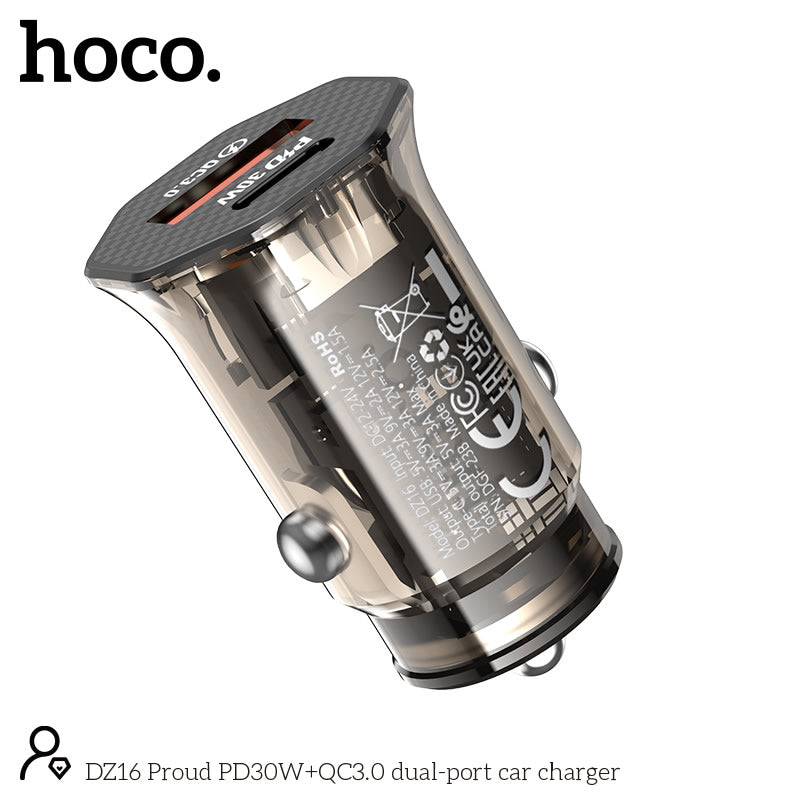 Hoco Proud PD30W+QC3.0 Dual Port Car Charger DZ16
