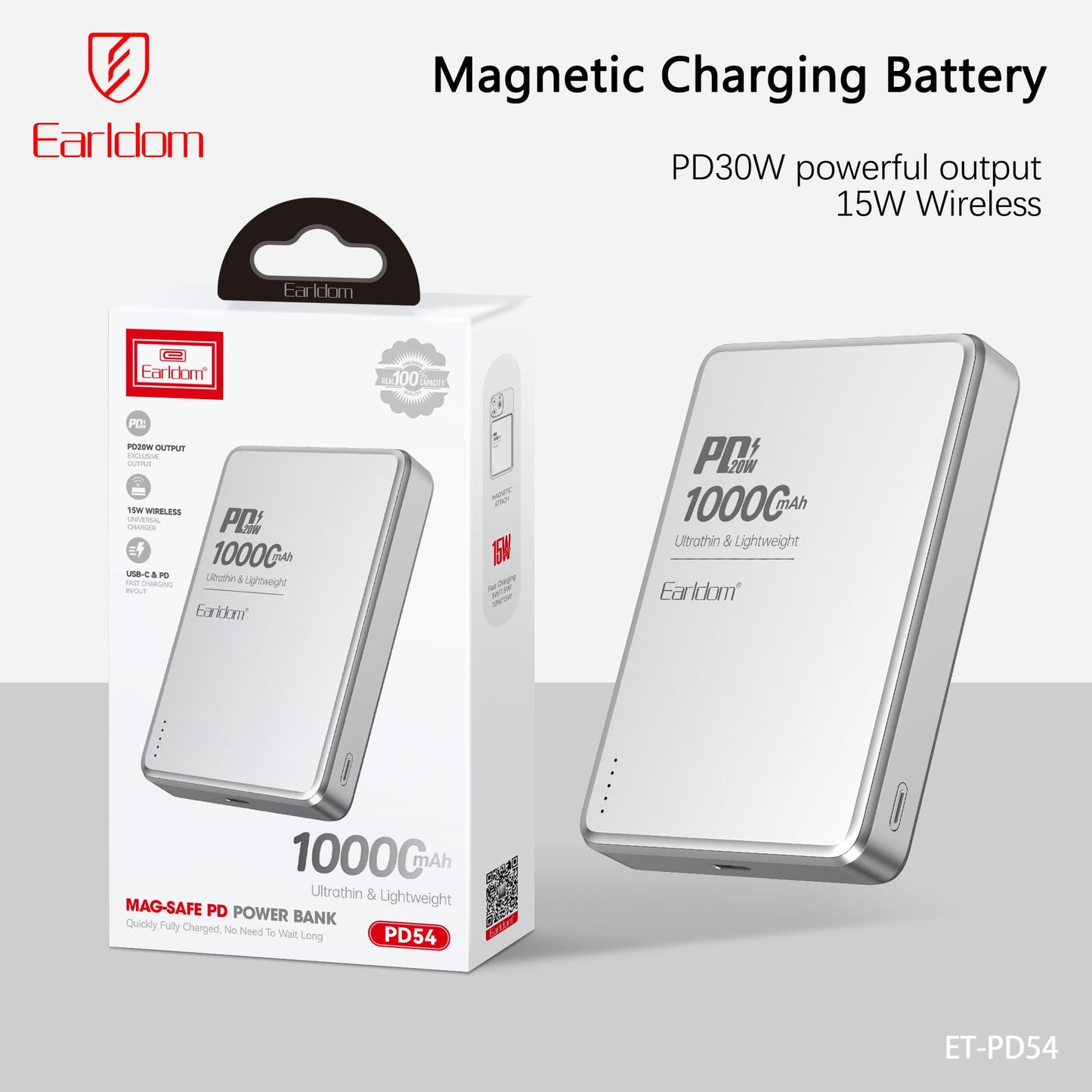 Earldom 10000mAh PD Wireless Magnetic Power Bank PD54