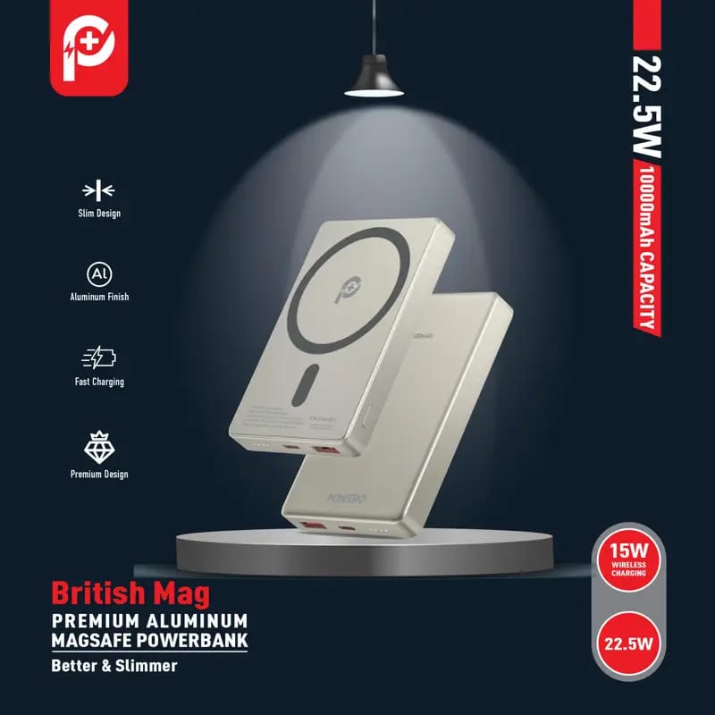PowerO+ British Mag 10000mAh Premium Aluminium Magsafe Powerbank