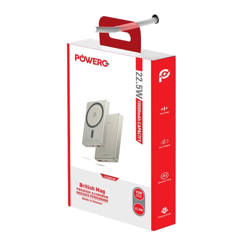 PowerO+ British Mag 10000mAh Premium Aluminium Magsafe Powerbank