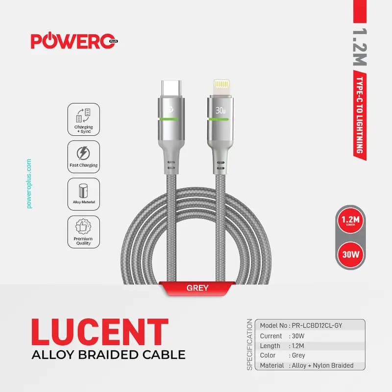 PowerO+ Lucent Alloy Braided Cable Type C to Lightning