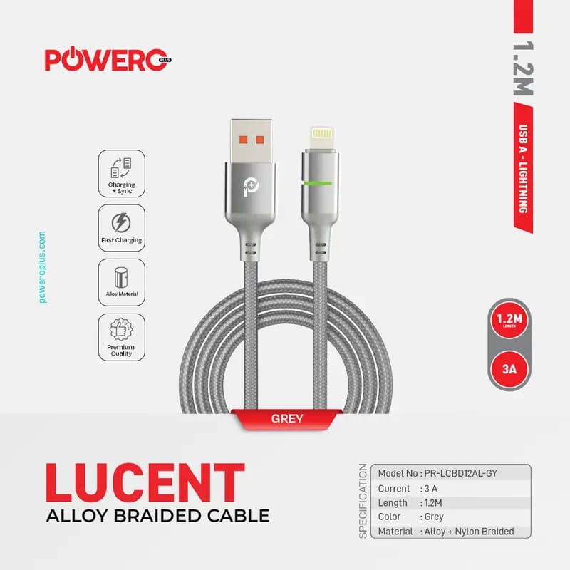 PowerO+ Lucent Alloy Braided Cable USB A to Lightning