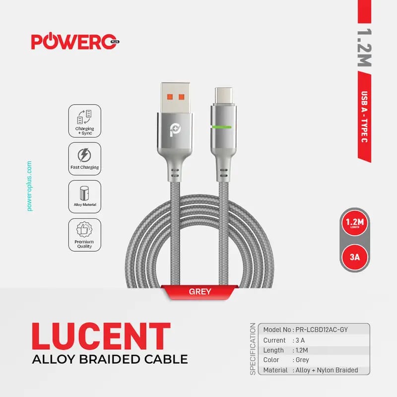 PowerO+ Lucent Alloy Braided Cable USB A to Type C