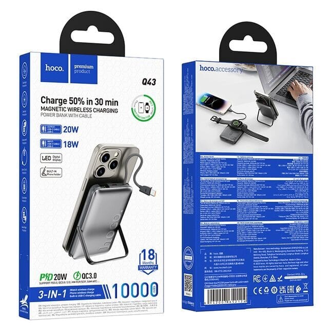 HOCO Q43 Clever Dual PD20W Power Bank with Cable+watch Charger+holder 10000mAh