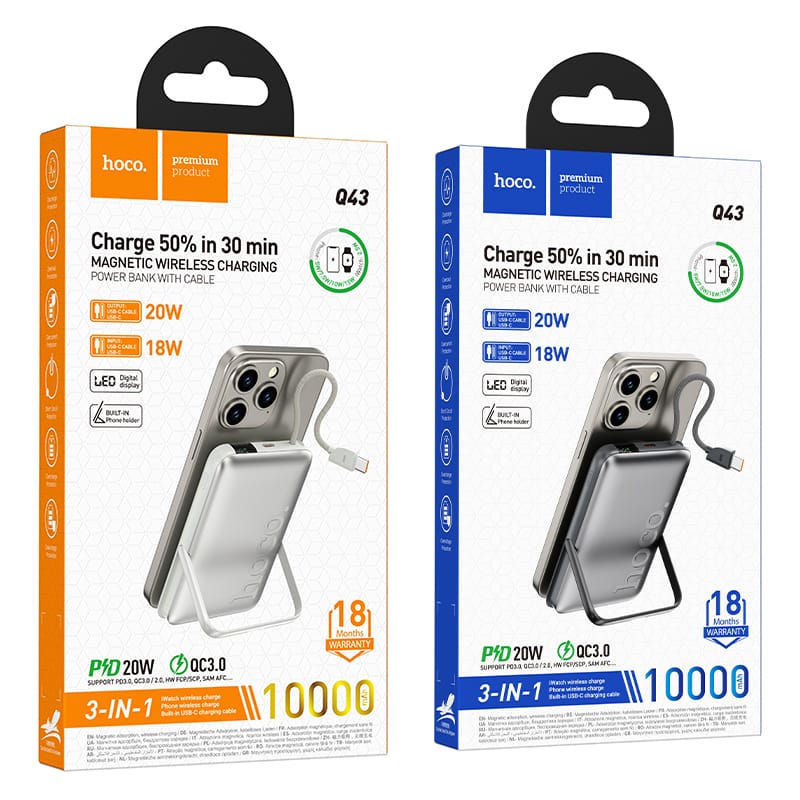 HOCO Q43 Clever Dual PD20W Power Bank with Cable+watch Charger+holder 10000mAh
