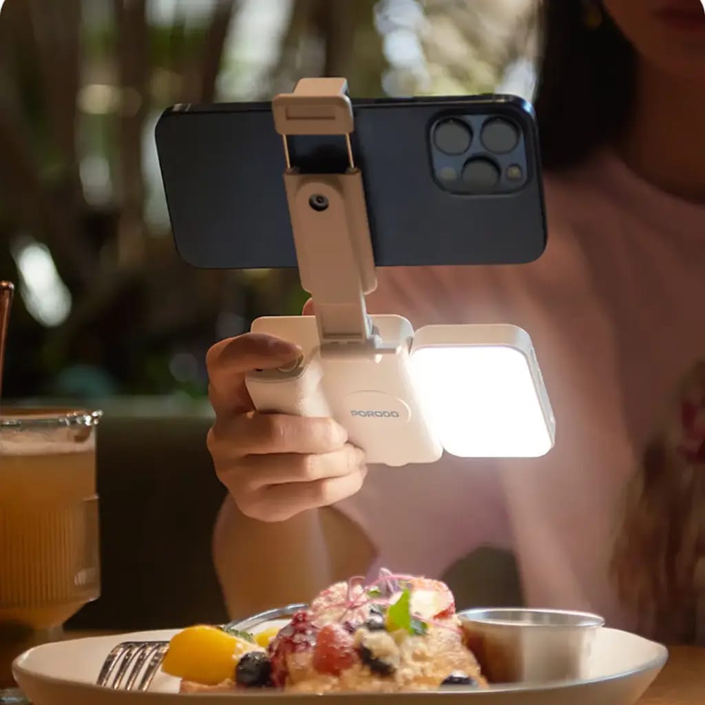 Porodo Lifestyle 3-In-1 Bluetooth Selfie Stick with Detachable Fill Light & Stand