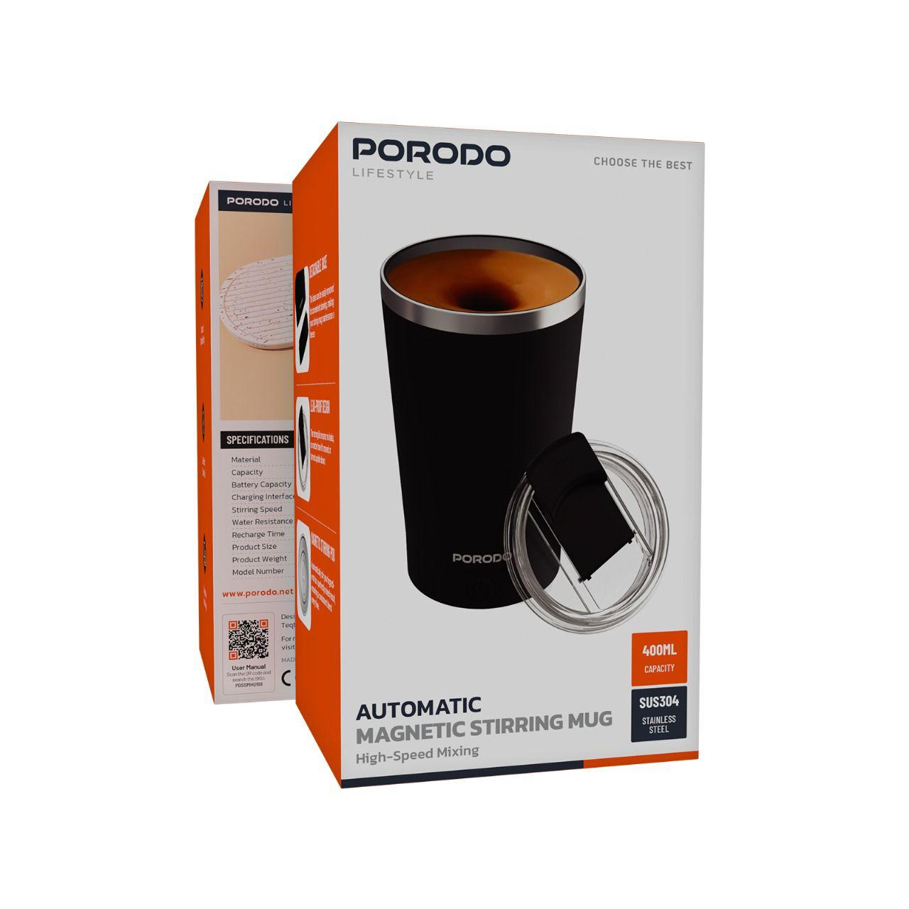 Porodo Lifestyle Automatic Magnetic Stirring Mug with High-Speed Mixing