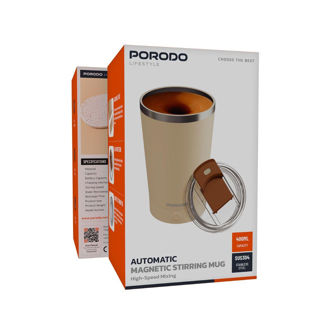Porodo Lifestyle Automatic Magnetic Stirring Mug with High-Speed Mixing