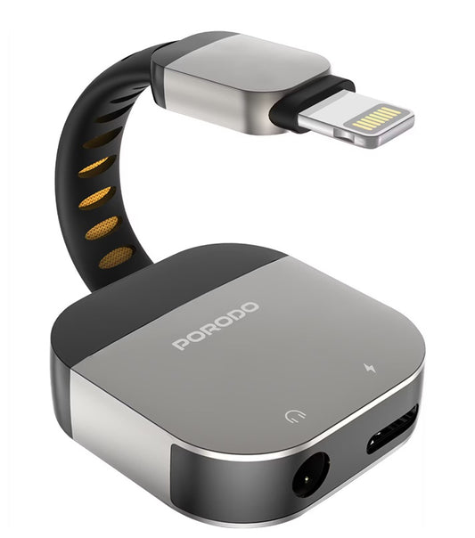Porodo 2-In-1 Adapter Lightning To 3.5mm Aux Audio + Charging