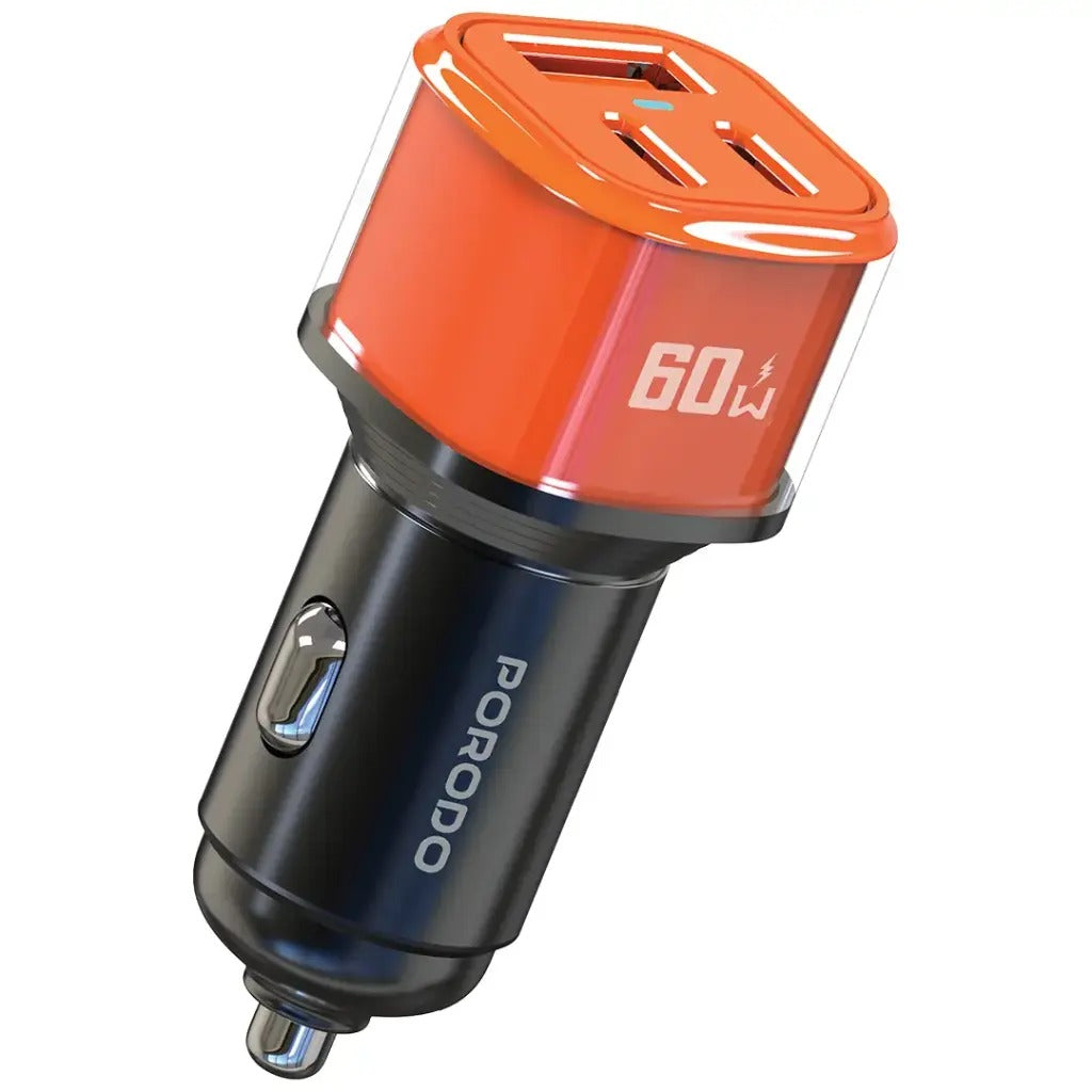 Porodo 60W Averin Multi-Port Car Charger with Aluminum Housing - Orange