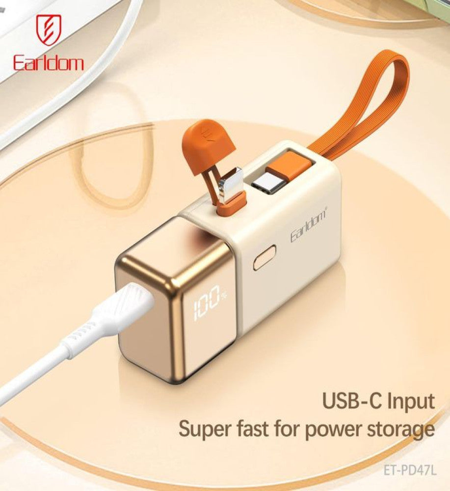 Earldom PD47 22.5W 2-in-1 Gold Bar Mini Power Bank with 5000mAh Capacity PD47L
