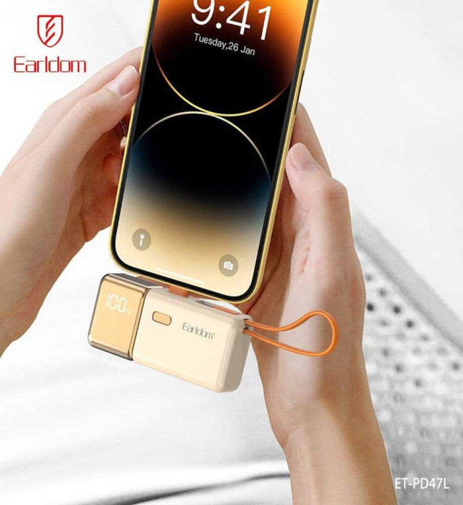 Earldom PD47 22.5W 2-in-1 Gold Bar Mini Power Bank with 5000mAh Capacity PD47L