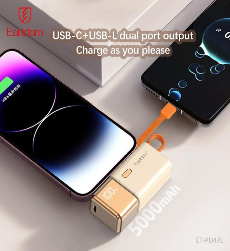 Earldom PD47 22.5W 2-in-1 Gold Bar Mini Power Bank with 5000mAh Capacity PD47L