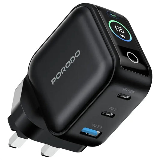 Porodo Nexora 65W 3-Port Wall Charger with LCD Display