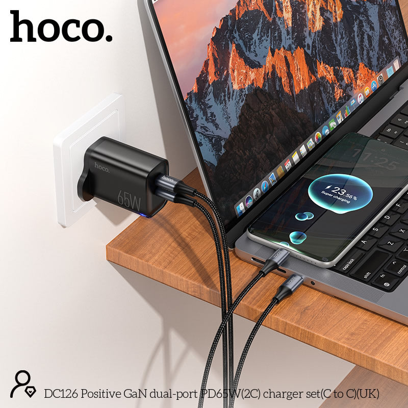 Hoco DC126 Positive 65W GaN Dual-Port Charger Set with Type C-to-C Cable