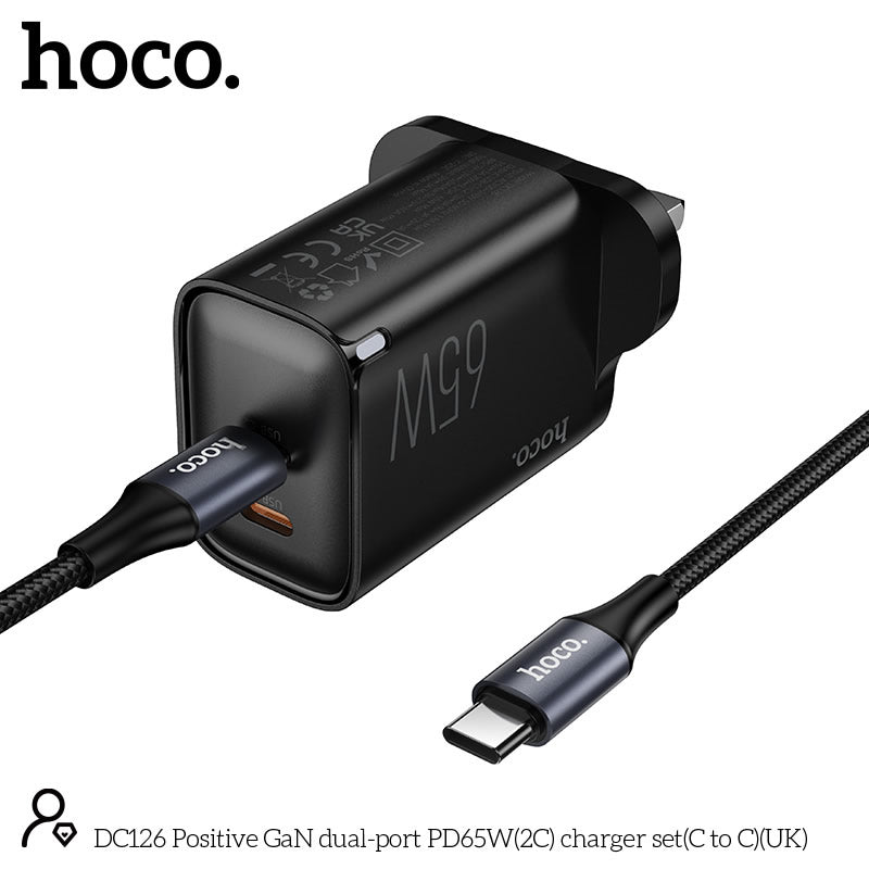 Hoco DC126 Positive 65W GaN Dual-Port Charger Set with Type C-to-C Cable