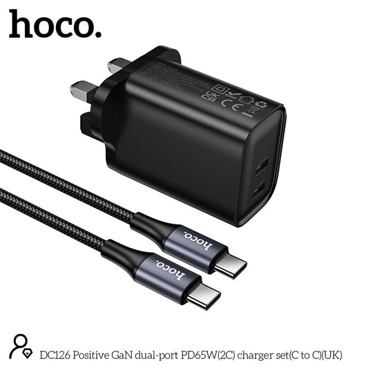 Hoco DC126 Positive 65W GaN Dual-Port Charger Set with Type C-to-C Cable