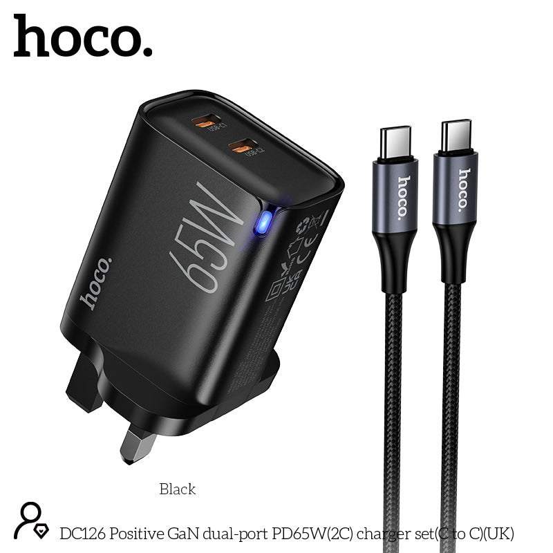 Hoco DC126 Positive 65W GaN Dual-Port Charger Set with Type C-to-C Cable