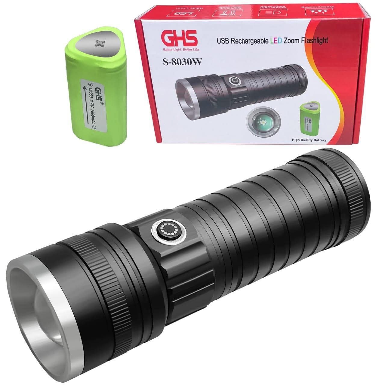 GHS USB LED Zoom Flashlight Torch S-8030W