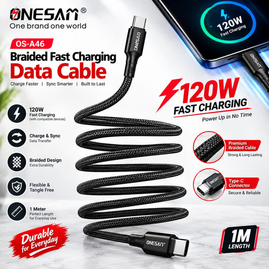 Onesam 120W Braided Type C to Type C Fast Charging Cable OS-A46