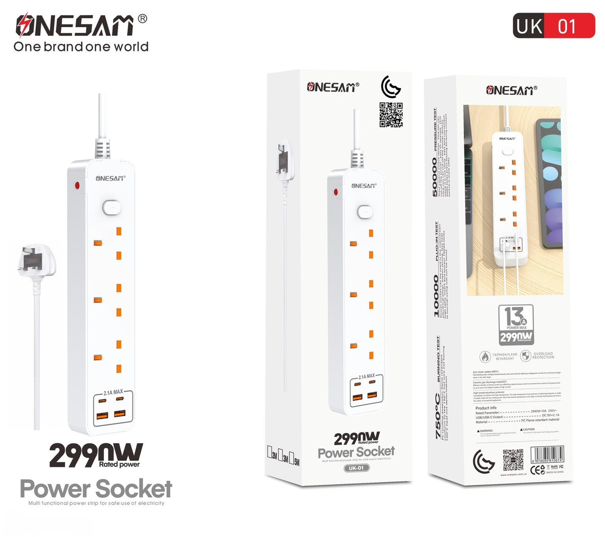 ONESAM 2990W Power Strip Extension Board – 3 Meter Cable UK01