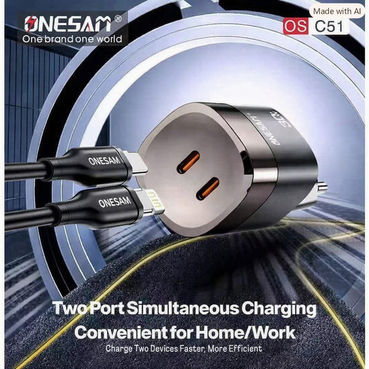 Onesam Dual-Port 30W Fast Charger (Type-C to Lightning) C50