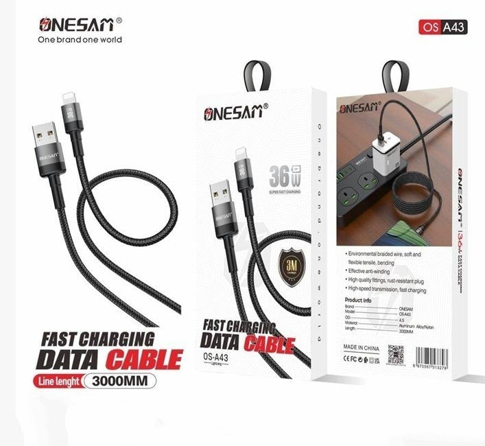 Onesam 36W Lightning Fast Charging Cable 3Meter A43