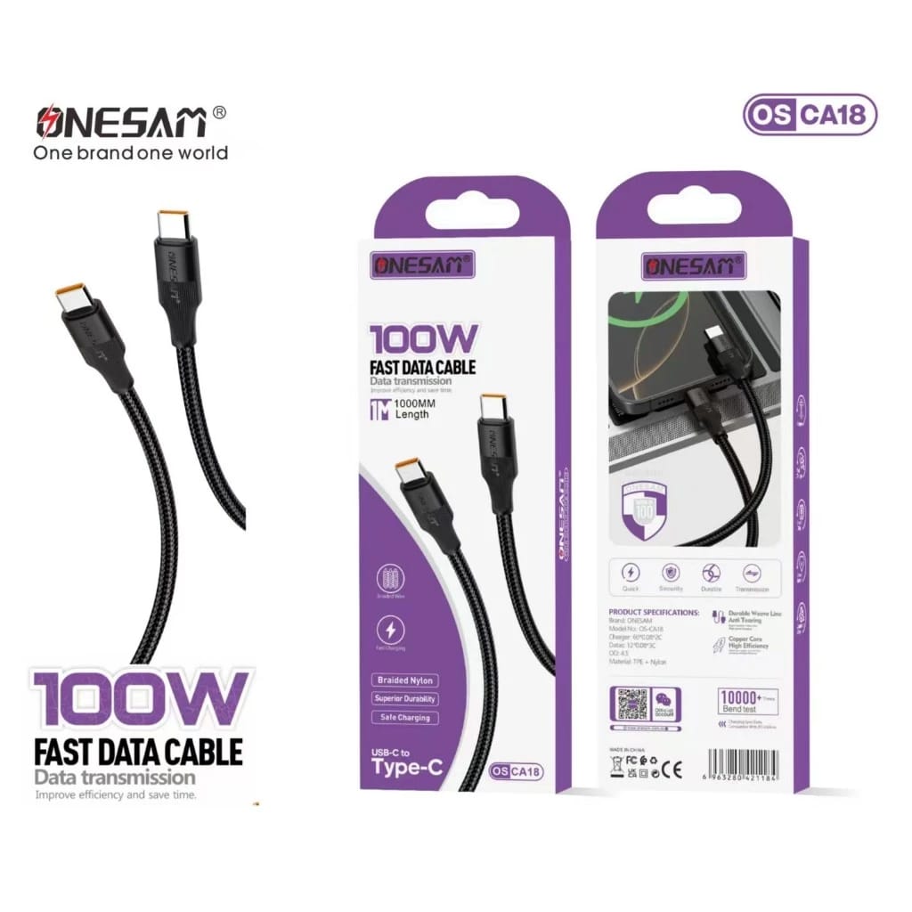 Onesam 100W Fast Charing Cable Type-C to Type-C 1 Meter CA18