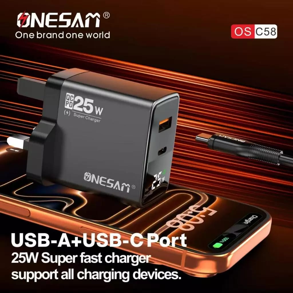 Onesam 25W Super Fast Charger with USB-C to USB-C Cable C58