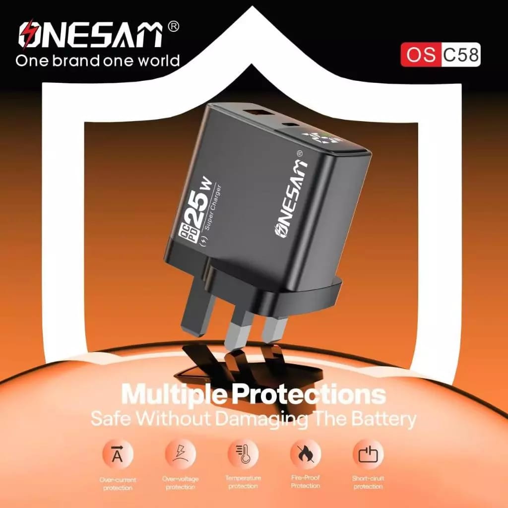 Onesam 25W Super Fast Charger with USB-C to USB-C Cable C58