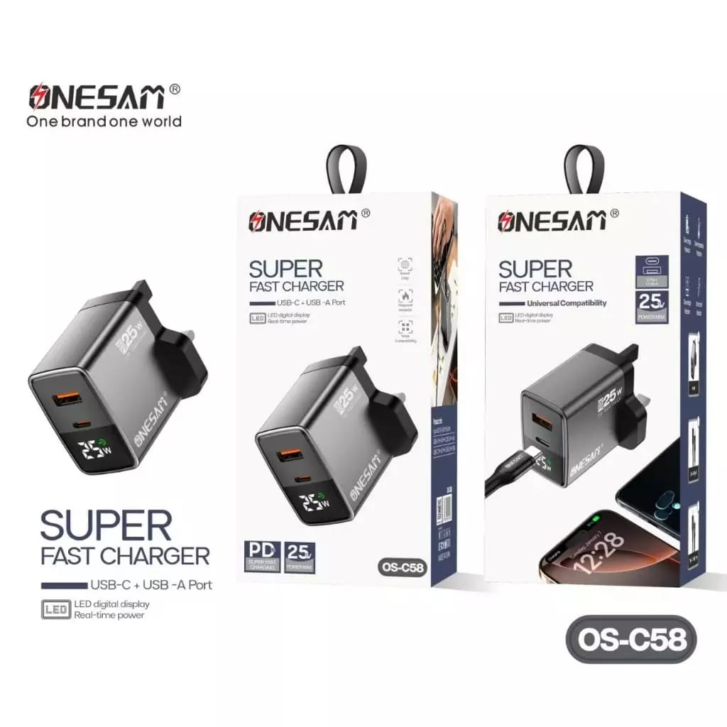 Onesam 25W Super Fast Charger with USB-C to Lightning Cable C58