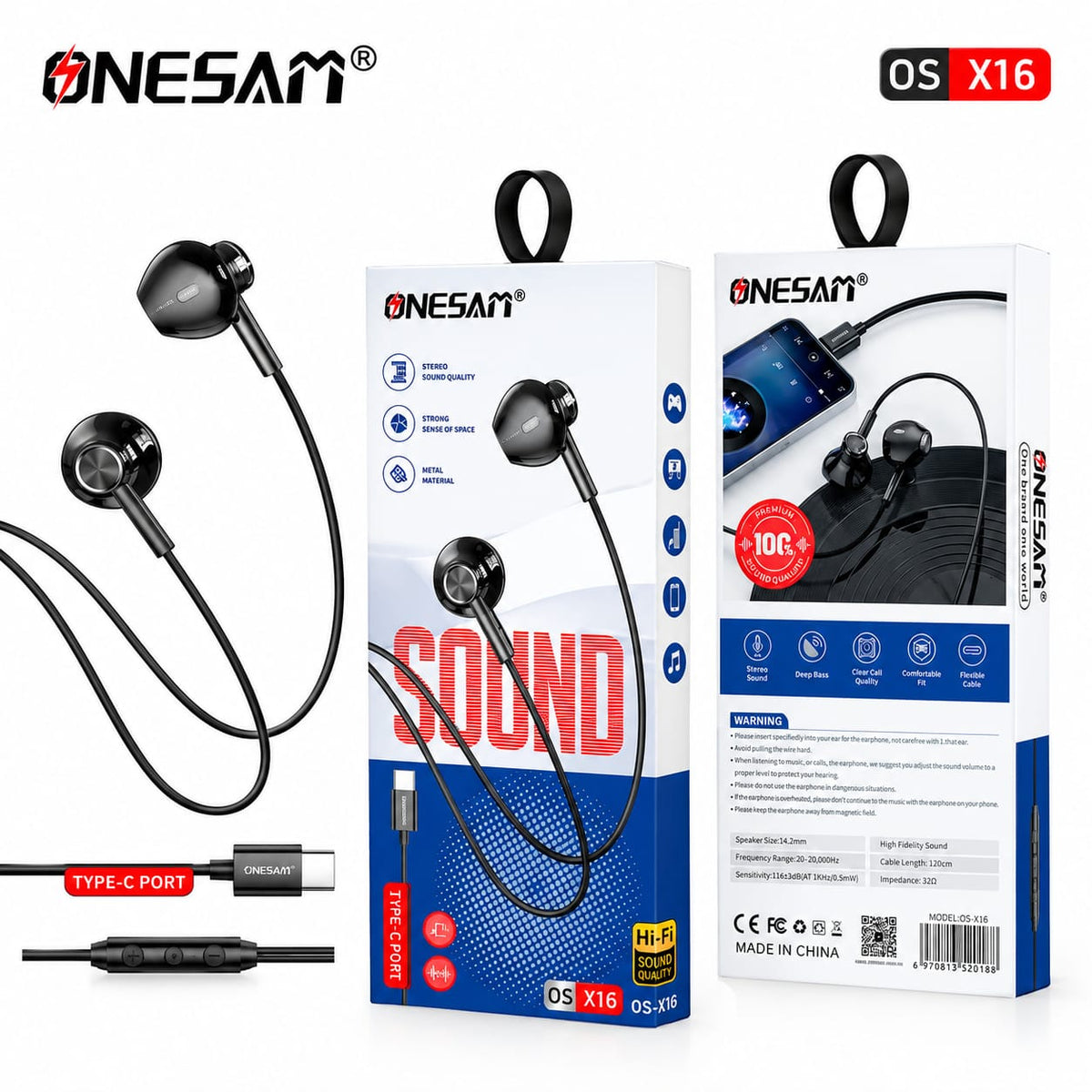Onesam Type-C Wired Earphones X16
