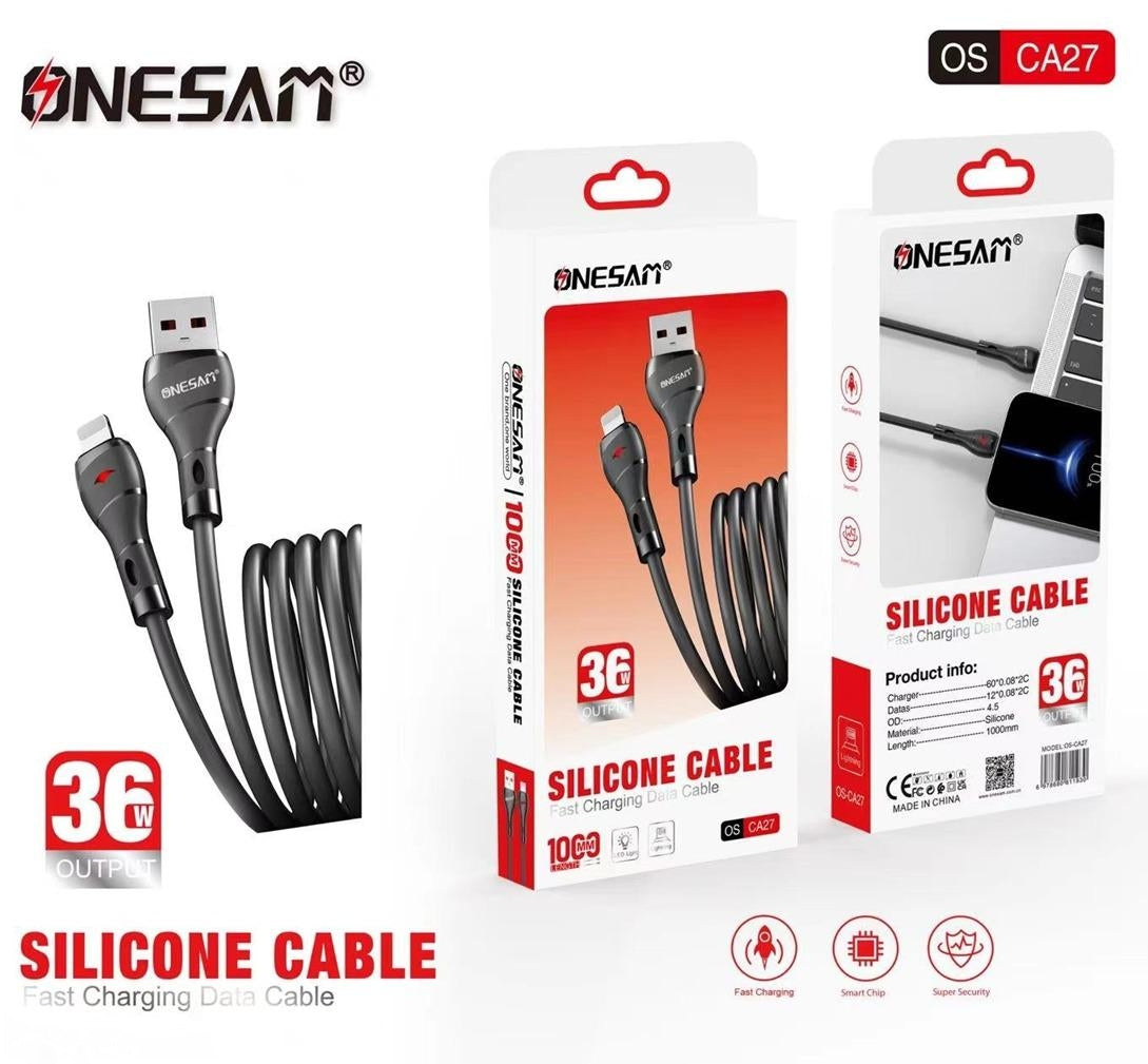 Onesam 36W Silicone Charging Cable USB-A to Lightning CA27