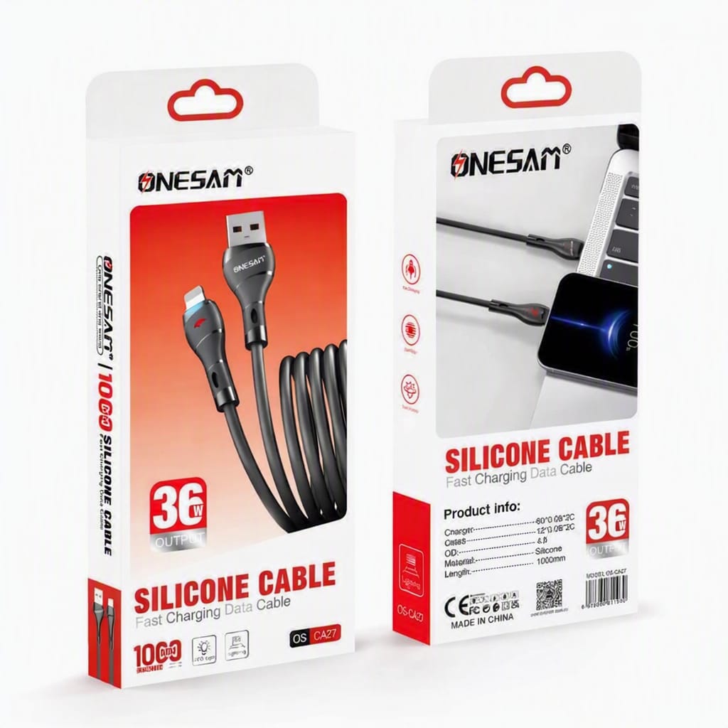 Onesam 36W Silicone Charging Cable USB-A to Lightning CA27