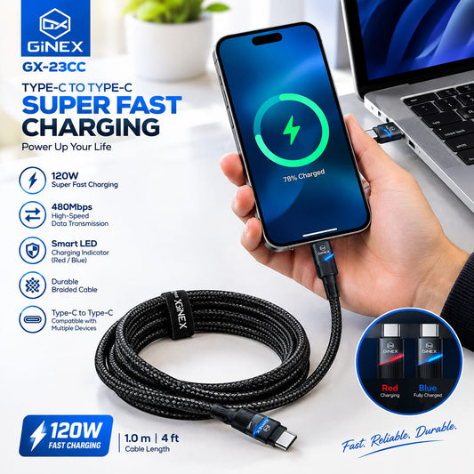 GiNEX Type-C to Type-C Cable – 120W Super Fast Charging GX-23CC