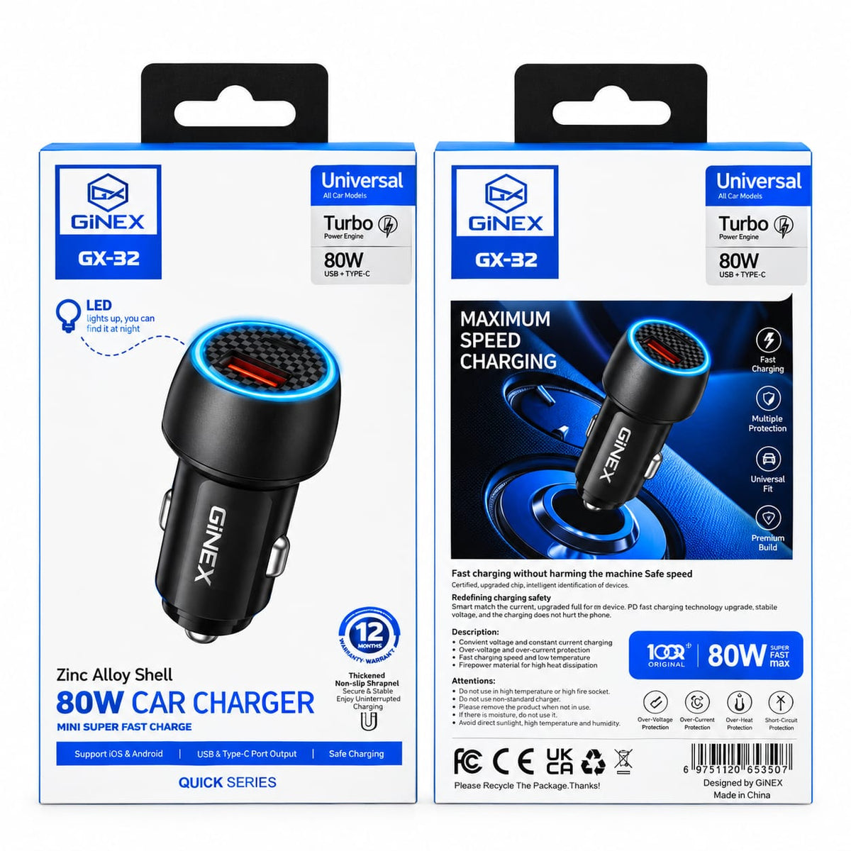 GiNEX 80W Car Charger GX-32